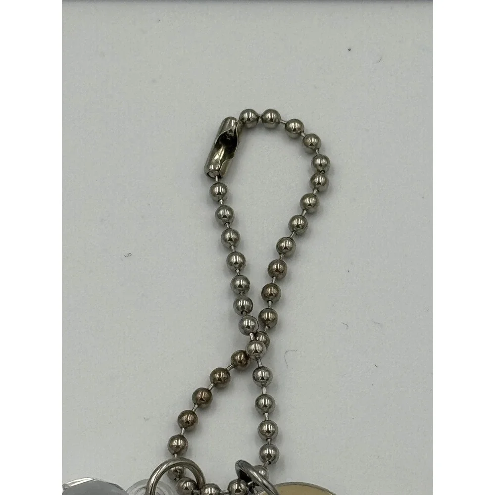 Tan Enamel Flower and Faceted Clear Heart Charm Keychain Silver Tone Ball‎ Chain